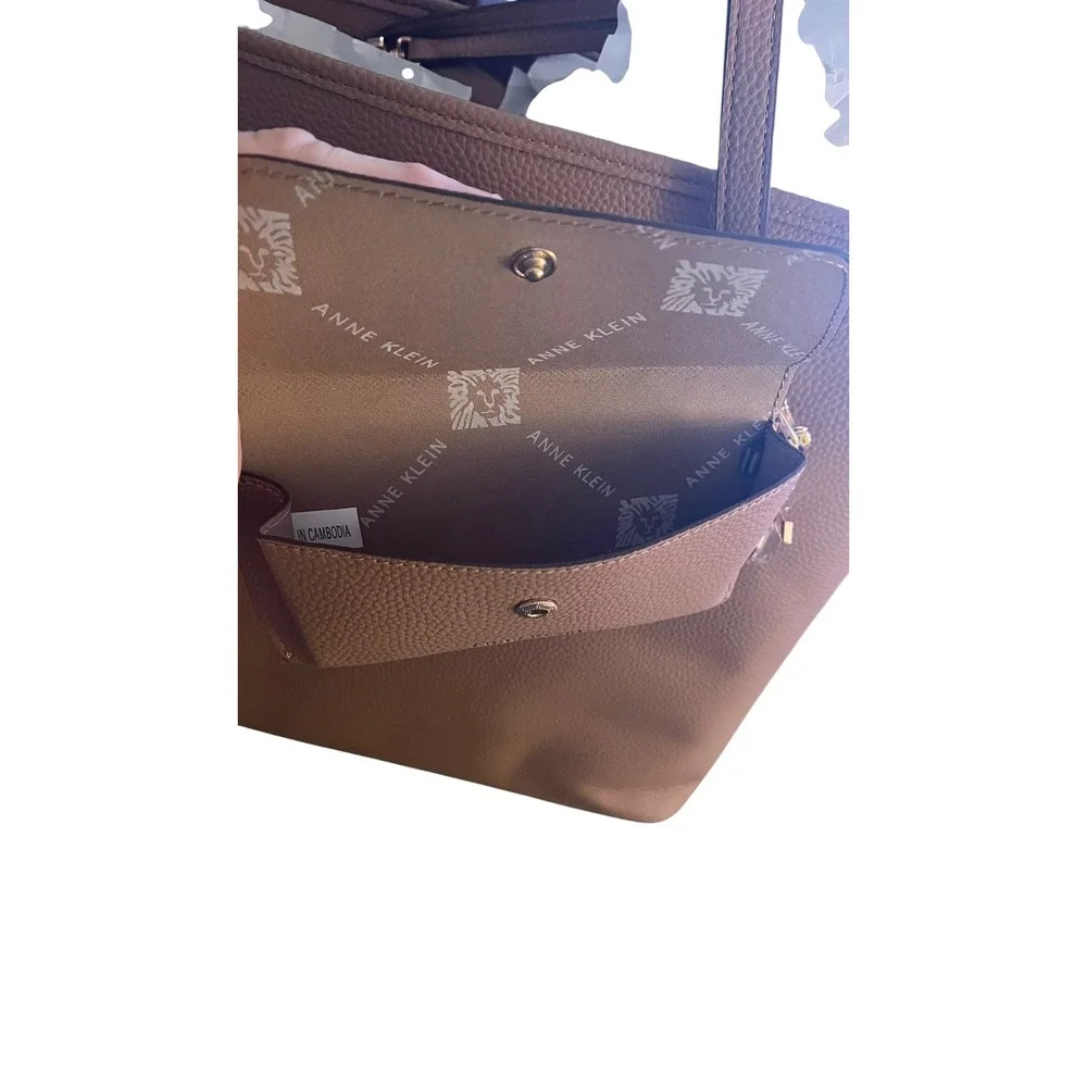 Anne Klein Tote Bag Large Tan Espresso Double Compartment NWT Luxury Work Bag